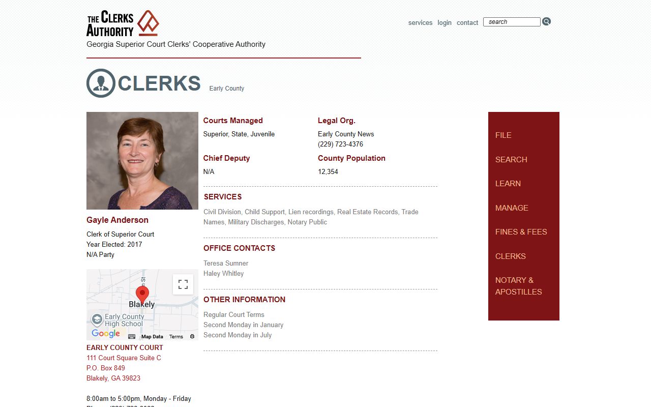 Early County Clerk of Superior Court GSCCCA listing