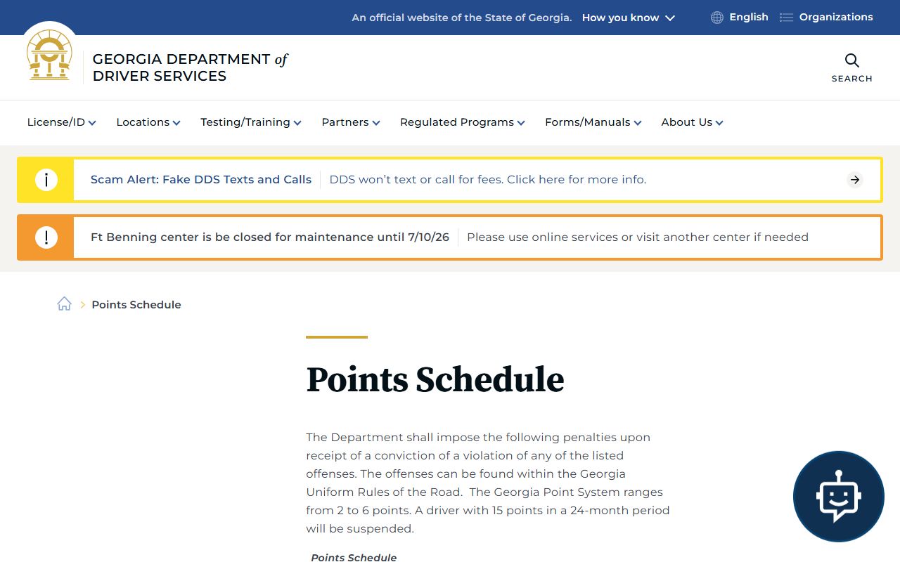 Early County arrest records and court charges with Georgia DDS points schedule