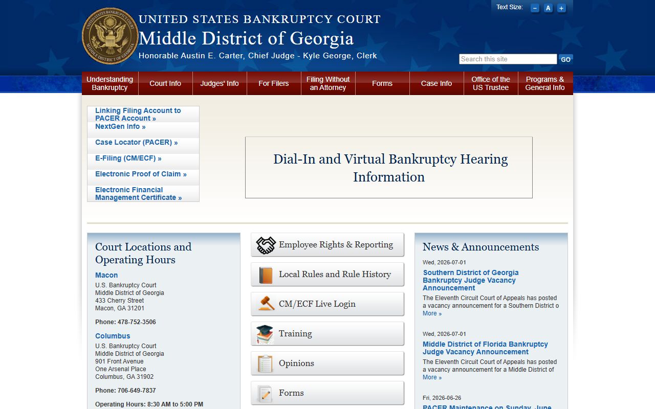 Early County Superior Court records and Middle District bankruptcy court homepage