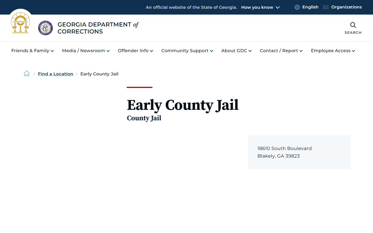 Early County inmate records and GDC Early County Jail listing
