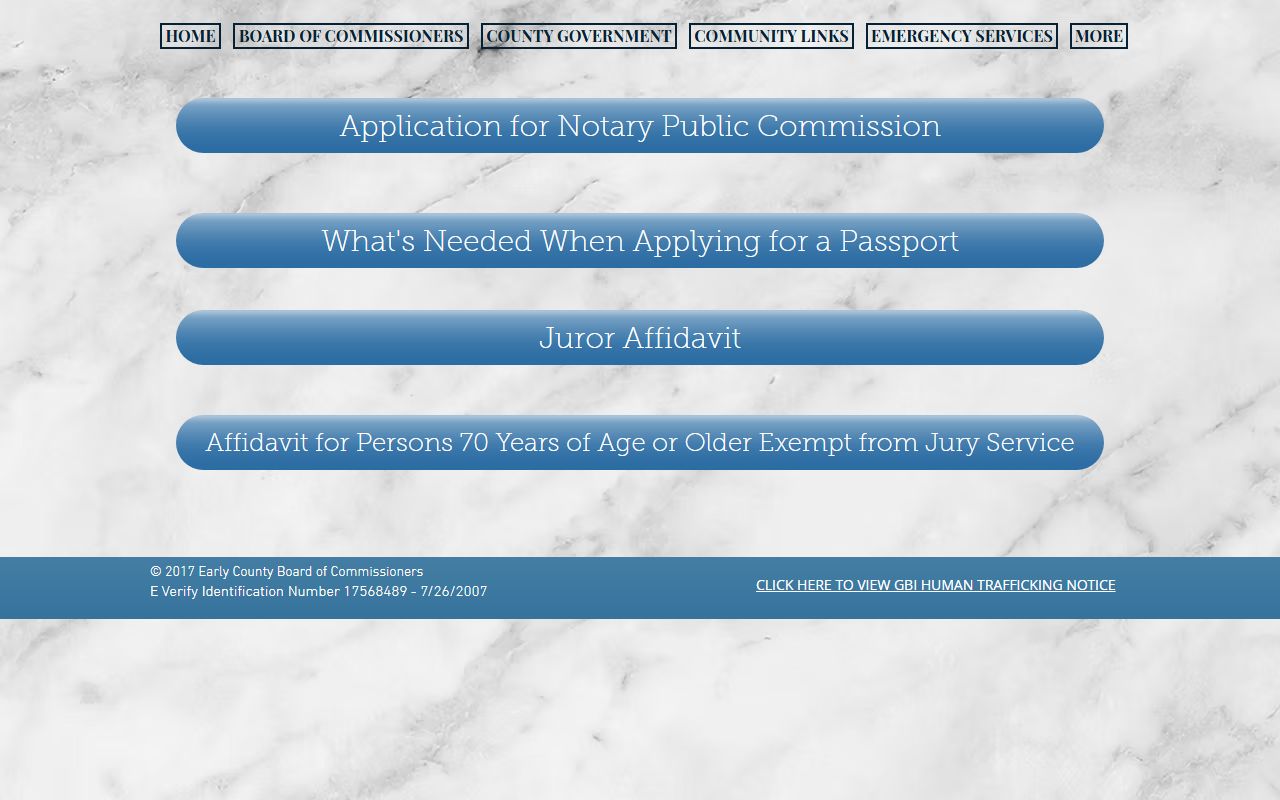 Early County marriage and divorce records clerk forms page
