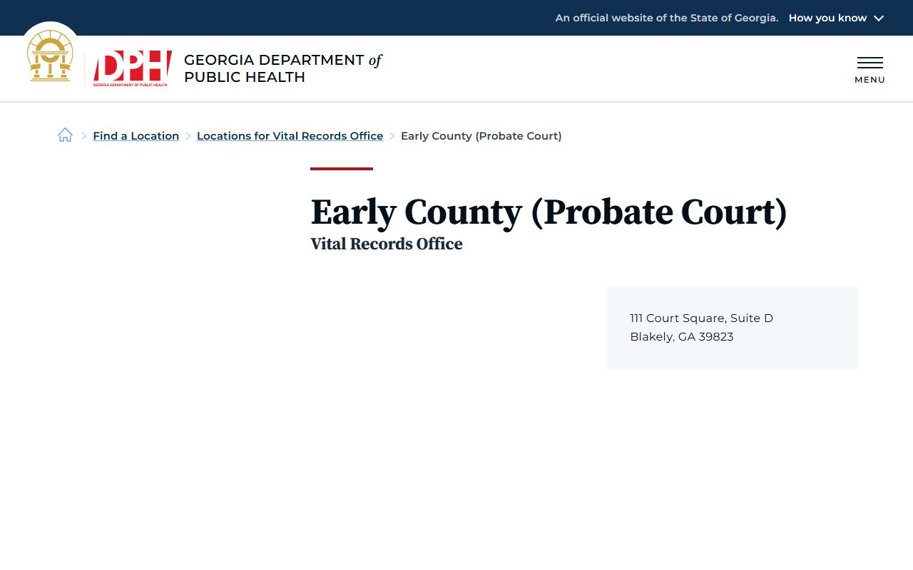Early County marriage records Probate Court vital records location